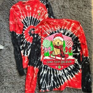 (2) Simply Southern Shirts - Women’s Red & Black Tie-Dye Holiday Shirt, Size Sm